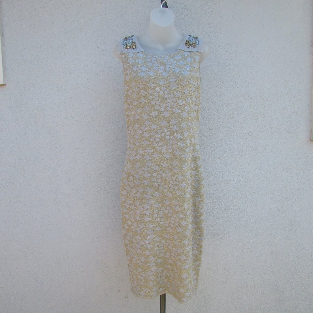 Rebecca Moses gold metallic overlay knit dress M
